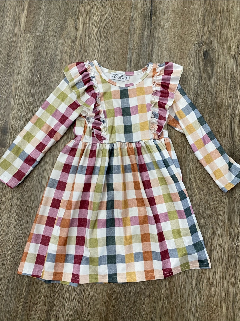 Girls' Multicolor Plaid Ruffle-Trim Long Sleeve Dress